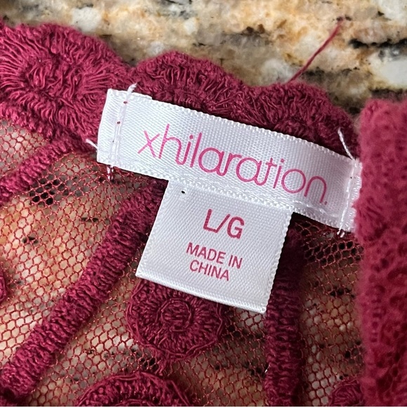 Vtg Y2k Retro Xhilaration Burgundy Lace Tunic Blouse Dark Coquette Preppy Boho L - Picture 11 of 11